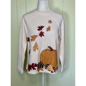 Potpourri Women’s Cozy Fall Pumpkin Sweatshirt Autumn Leaves Harvest Holiday Sm